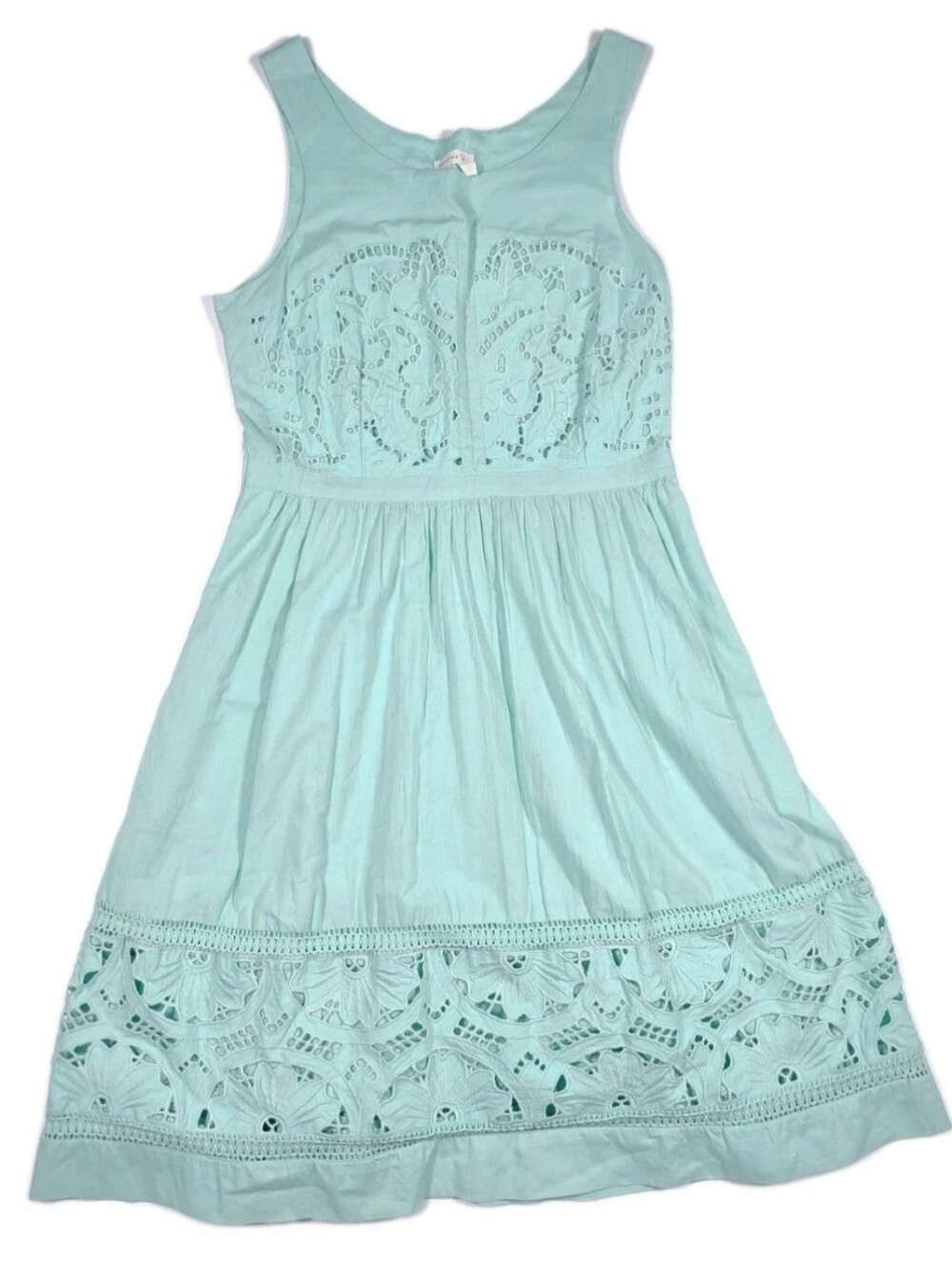 Anthropologie Meadow Rue Embroidered Mint Green Cotton Dress With Pockets Size 8